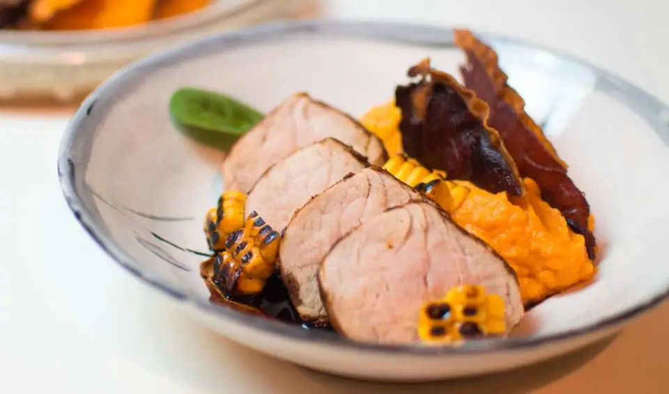 Pork Tenderloin with Mashed Sweet Potatoes & Corn
