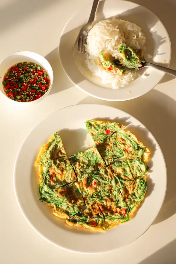 Authentic Thai Omelette Recipe with Cha Om & Video