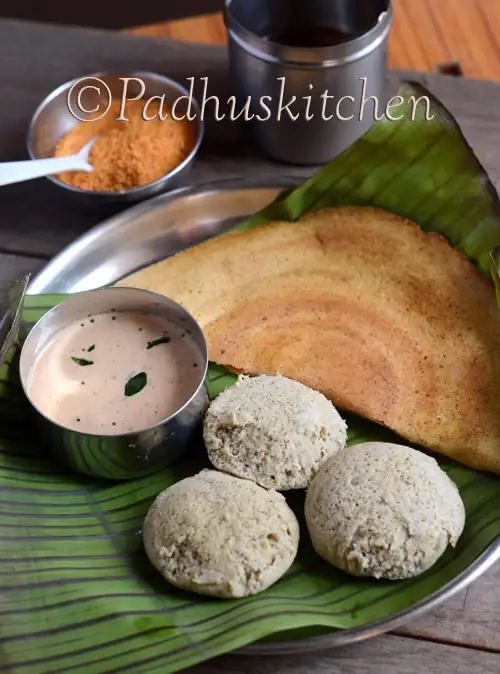 Receta rica en proteínas de Green Gram idli-dosa-sin arroz-pachai payaru idli dosai