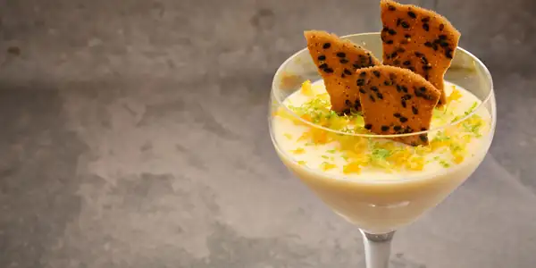 Yuzu Posset With A Black Sesame Tuile Recipe
