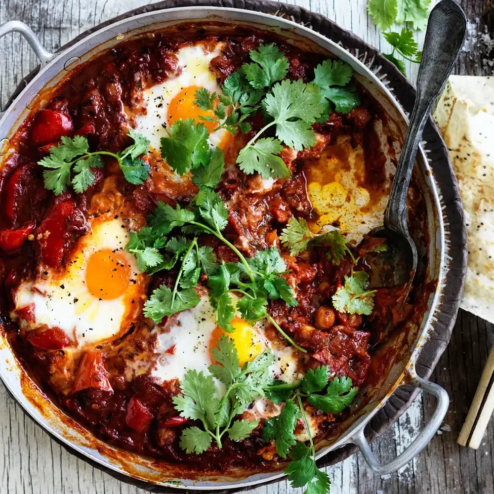 Chickpea shakshuka demands precise heat for set egg whites