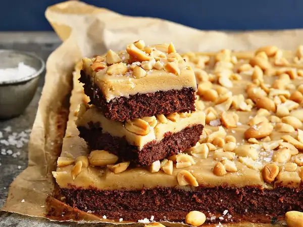 Brownies with caramel and peanuts