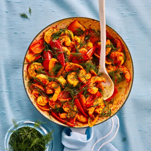 Turmeric-Dill Shrimp Stir Fry