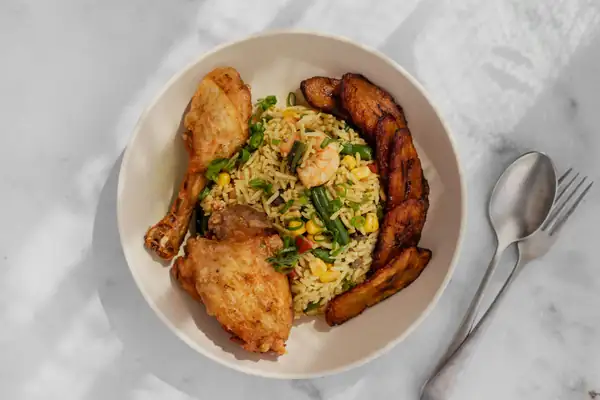 Nigerian fried rice with chicken and shrimp