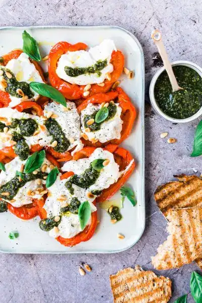 Roasted bell peppers with burrata