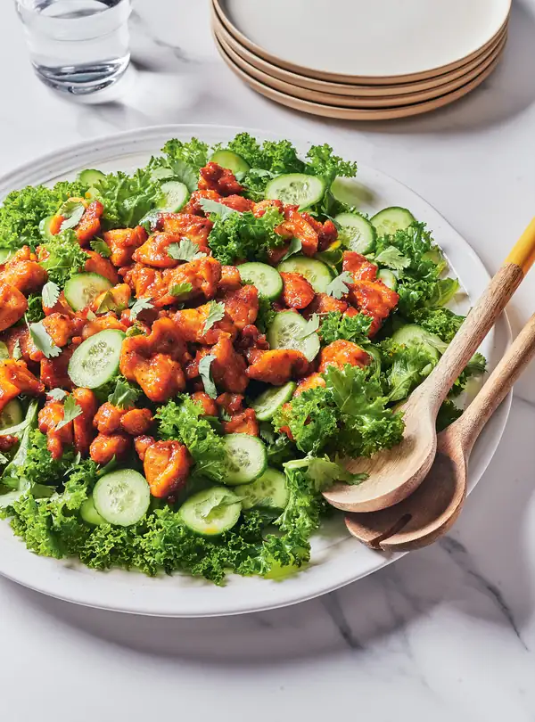 Warm kale salad and honey-paprika glazed chicken